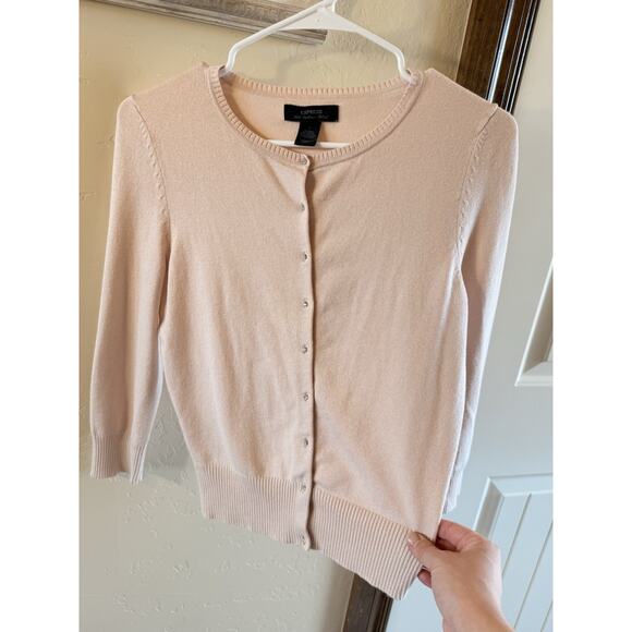 Vtg Dainty Express Silk Cashmere Sz Small Cardigan PinkSweater Rhinestone Button - Picture 3 of 11